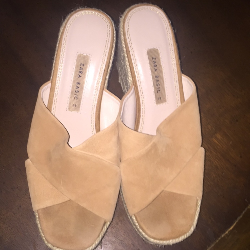 Zara Basic Collection Crossover Leather Wedge Sz 8 - image 1